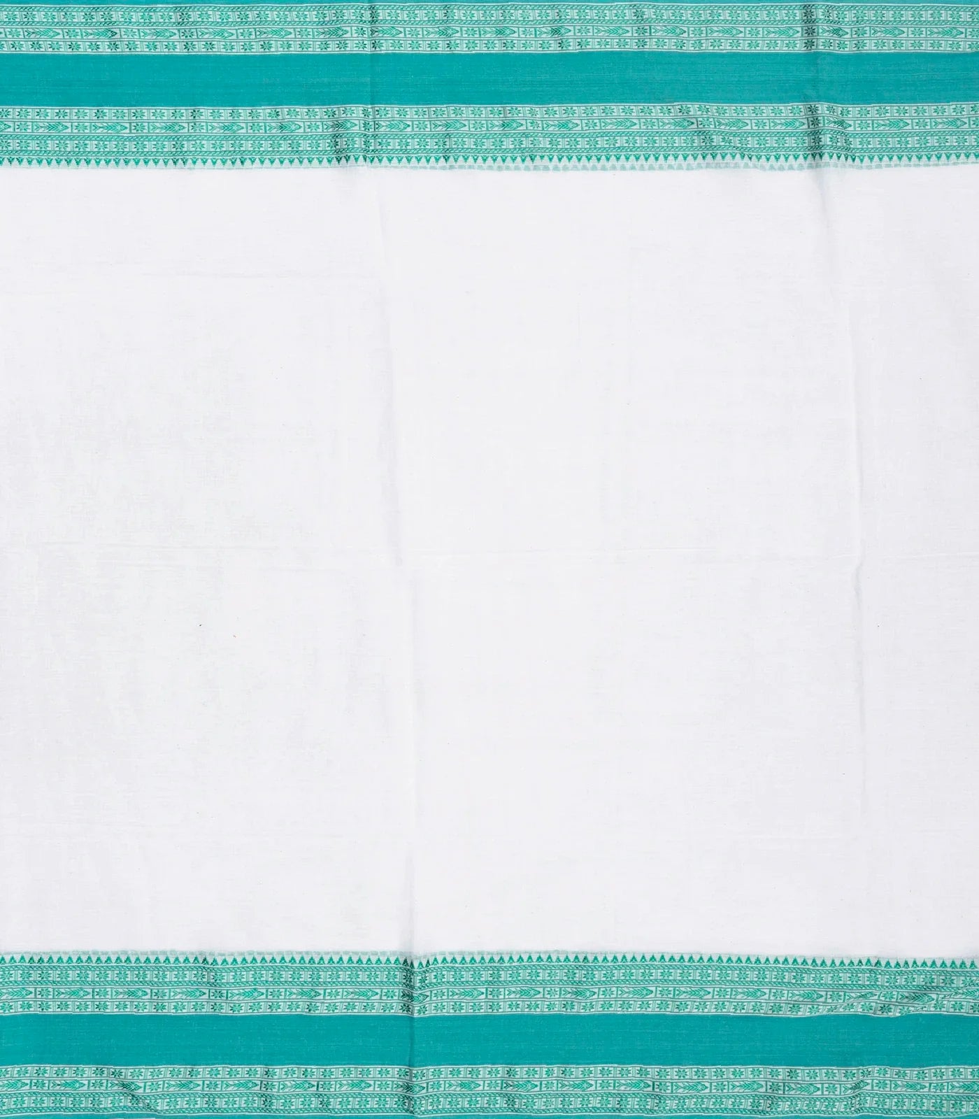 White Woven Bengal Cotton Saree With Cyan Border