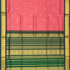 Peach Handloom Korvai Silk Cotton Saree With Rudraksham Buttas