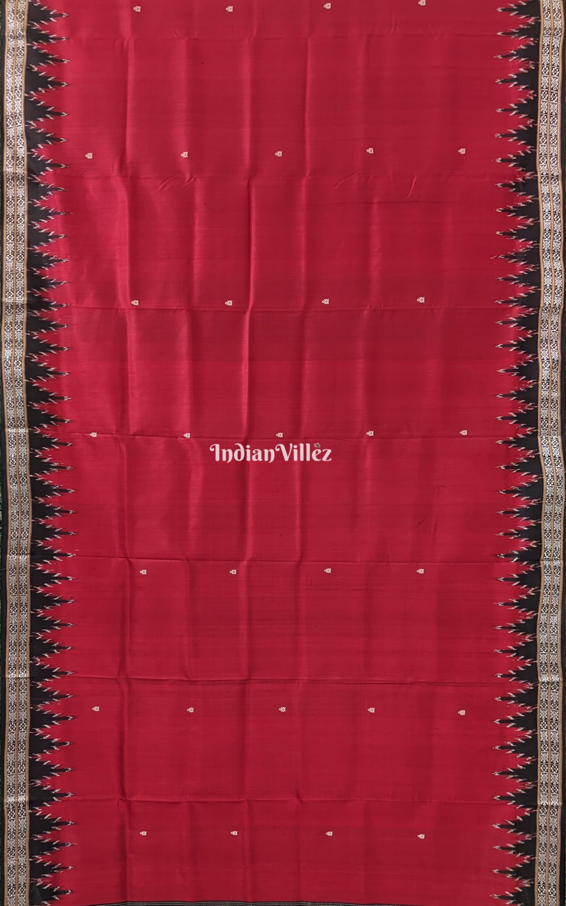 Marron Black Tortoise Motif Odisha Ikat Dongria Silk Saree