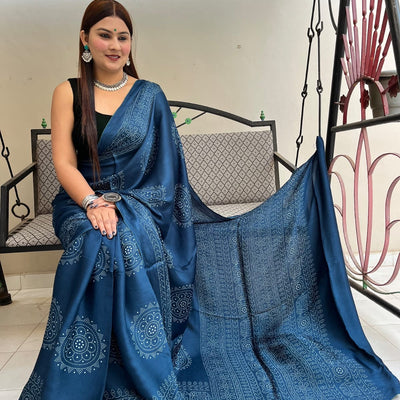 Modal Silk Ajrakh Print Premium Saree