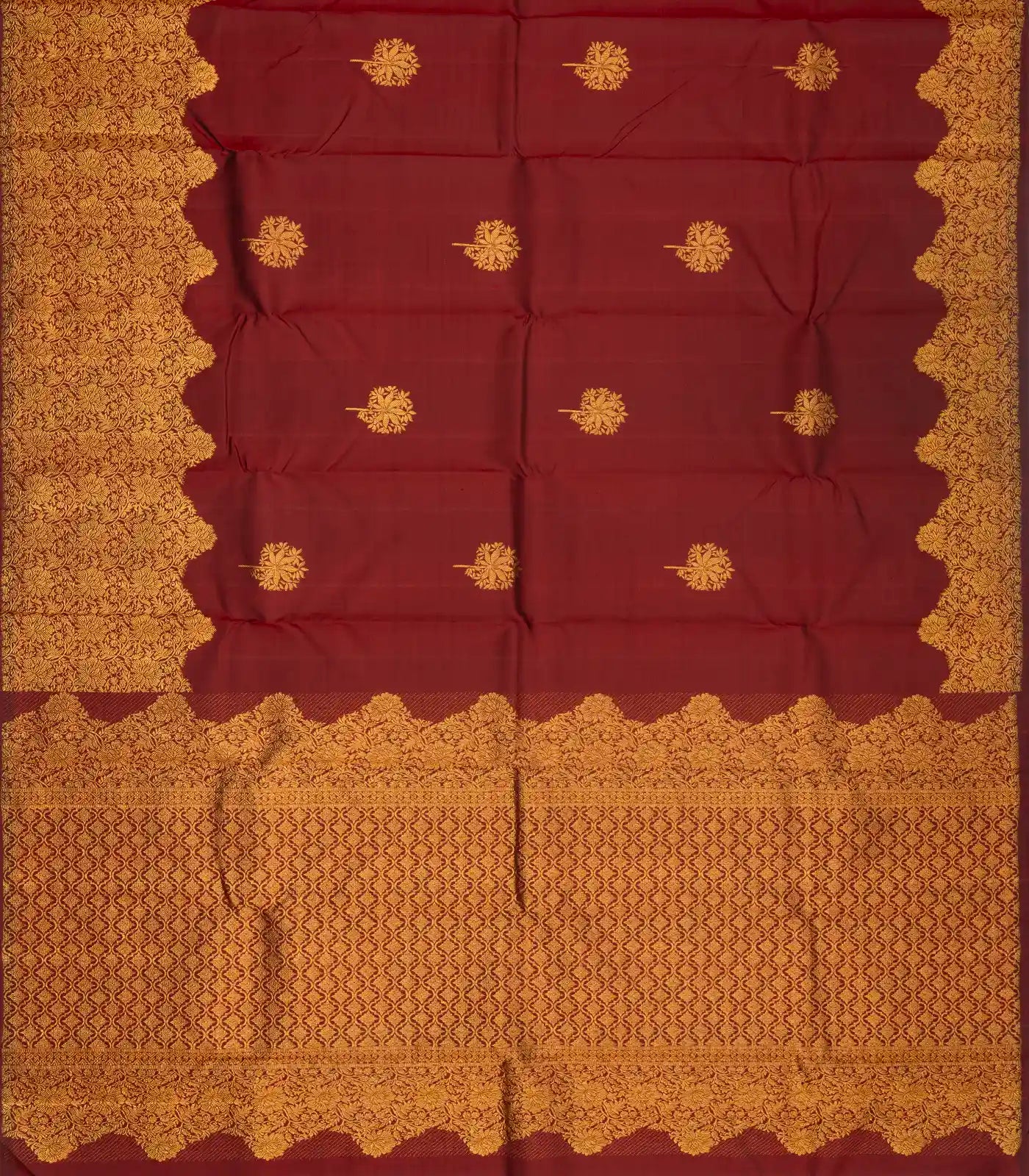 Maroon Handloom Kanchipuram Silk Saree With Floral Motifs