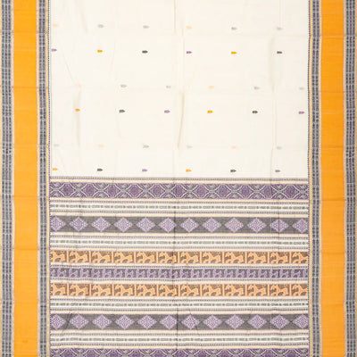 White Handloom Kanchi Cotton Saree With Spear Buttas