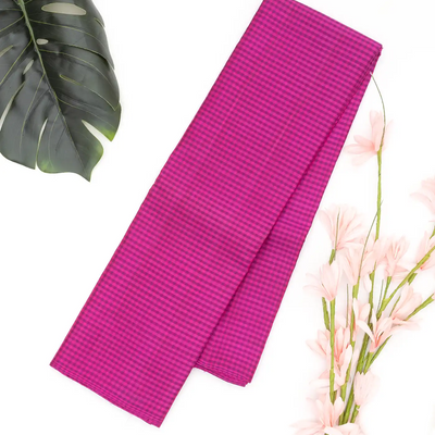 Hot Pink Handloom Kanchipuram Silk Saree With Poppyseed Checks