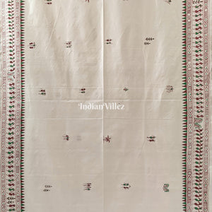 Off-White Tribal Art Konark Temple Hand-Painted Pattachitra Saree