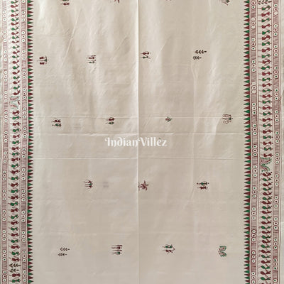 Off-White Tribal Art Konark Temple Hand-Painted Pattachitra Saree