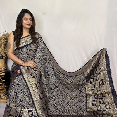 Dola Silk Authentic Hand Crafted Ajrakh Work Saree