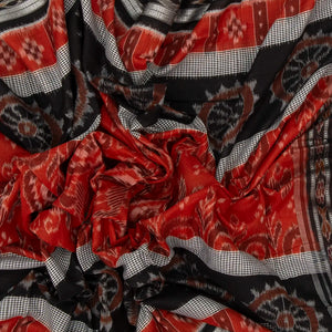 Red Handloom Orissa Cotton Saree With Black Border