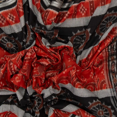 Red Handloom Orissa Cotton Saree With Black Border