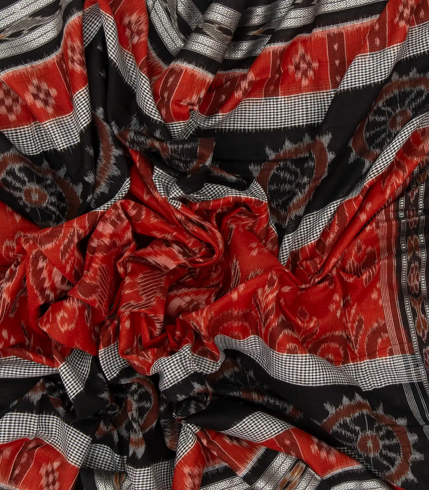 Red Handloom Orissa Cotton Saree With Black Border