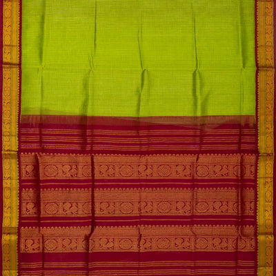 Light Green Handloom Silk Cotton Saree With Checks