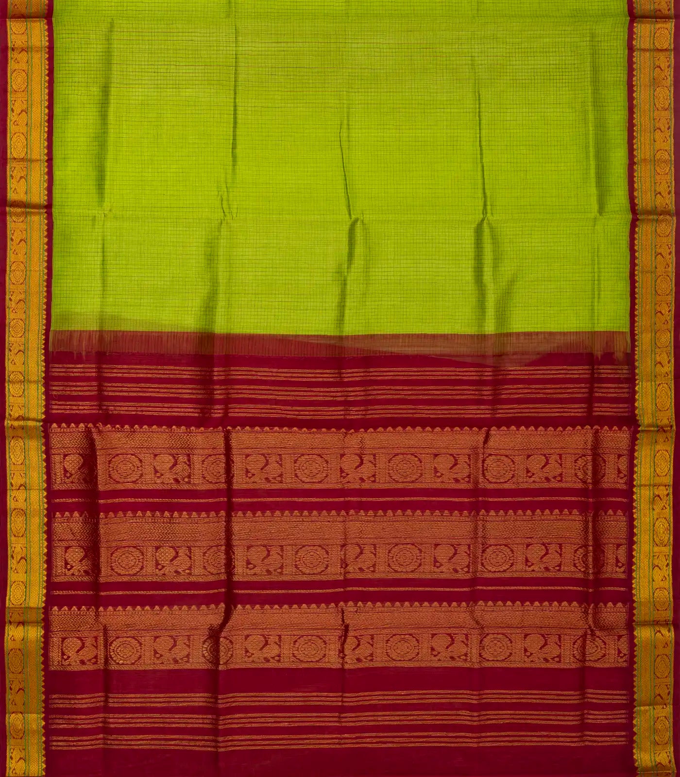 Light Green Handloom Silk Cotton Saree With Checks