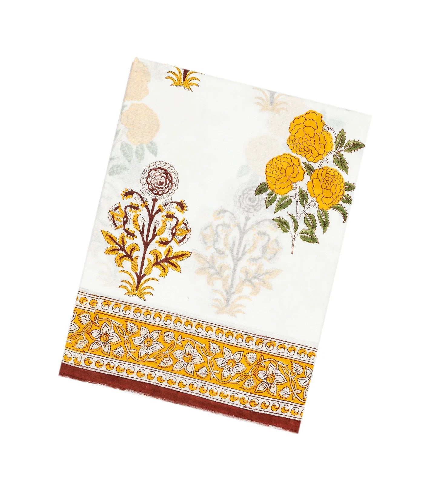 White Woven Jaipur Cotton Saree Printed With Flower Motifs