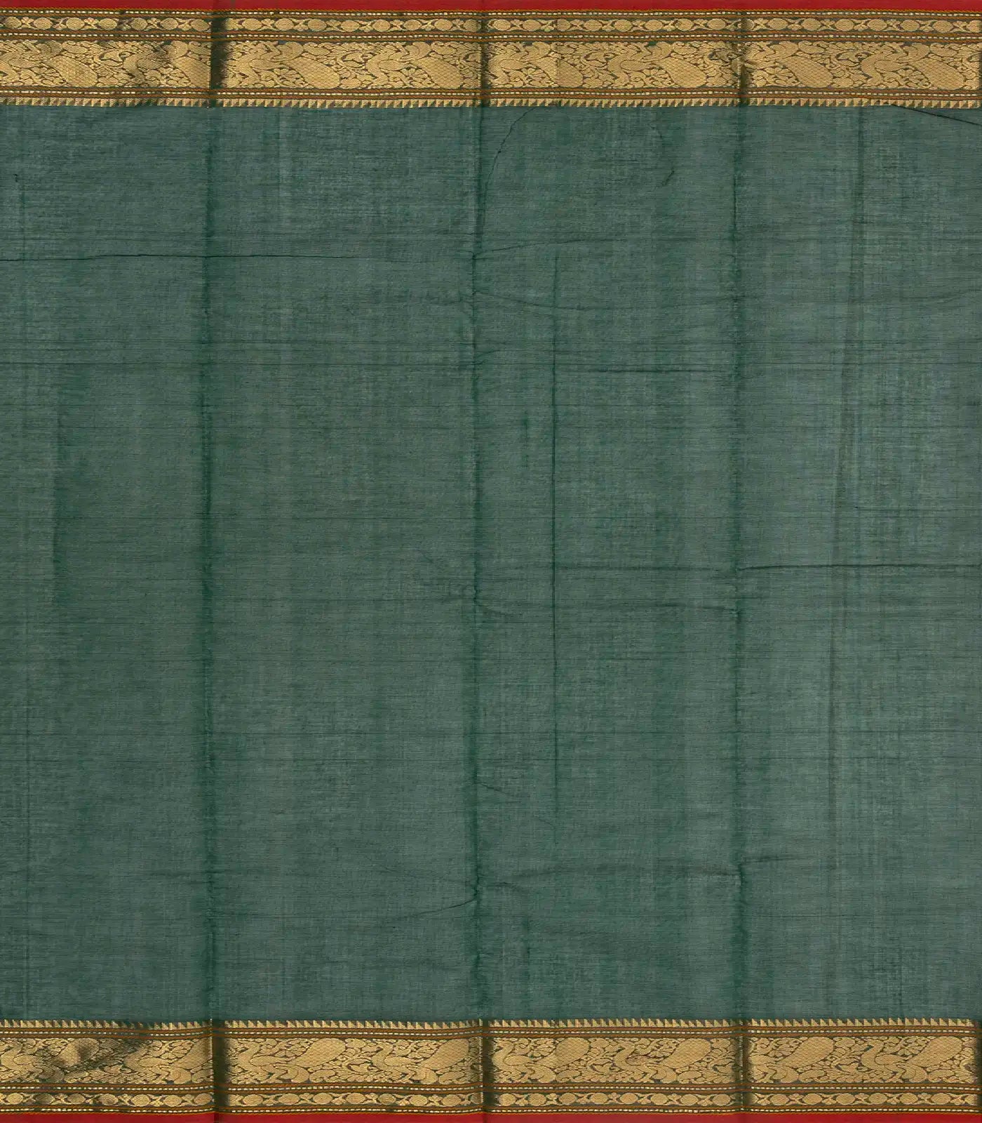 Dark Green Handloom Kanchi Cotton Saree With Checks