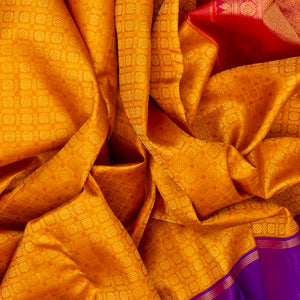 Turmeric Yellow Handloom Kanchipuram Korvai Silk Saree With Floral Motifs