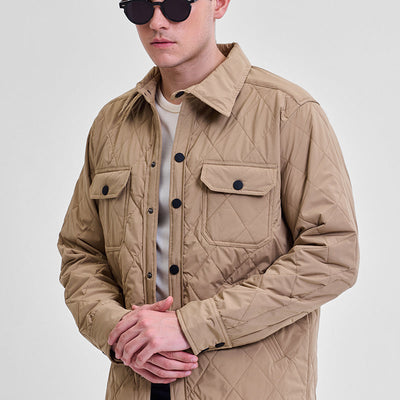 Beige Double Pocket Relaxed Fit Jacket