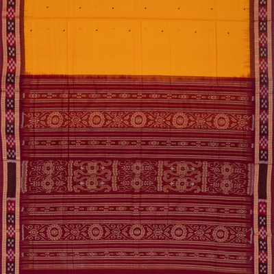 Turmeric Yellow Handloom Orissa Cotton Saree With Button Motifs