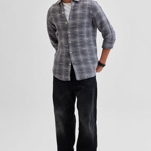 Grey Slub Textured Checks Shirt