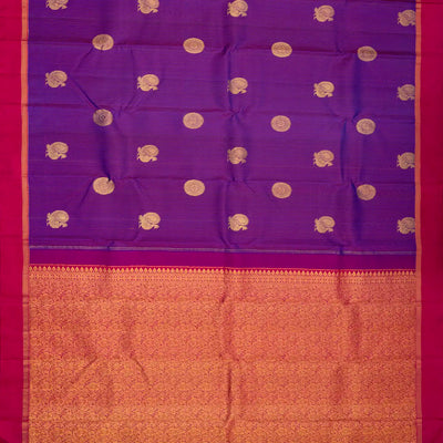 Purple Handloom Kanchipuram Silk Saree With Stripes & Annam Buttas