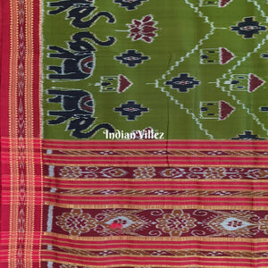 Jungle Green Tribal Elephant Odisha Ikat Khandua Silk Saree