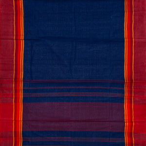 Dark Blue Bengal Cotton Saree With Red Border