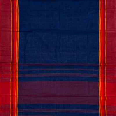 Dark Blue Bengal Cotton Saree With Red Border