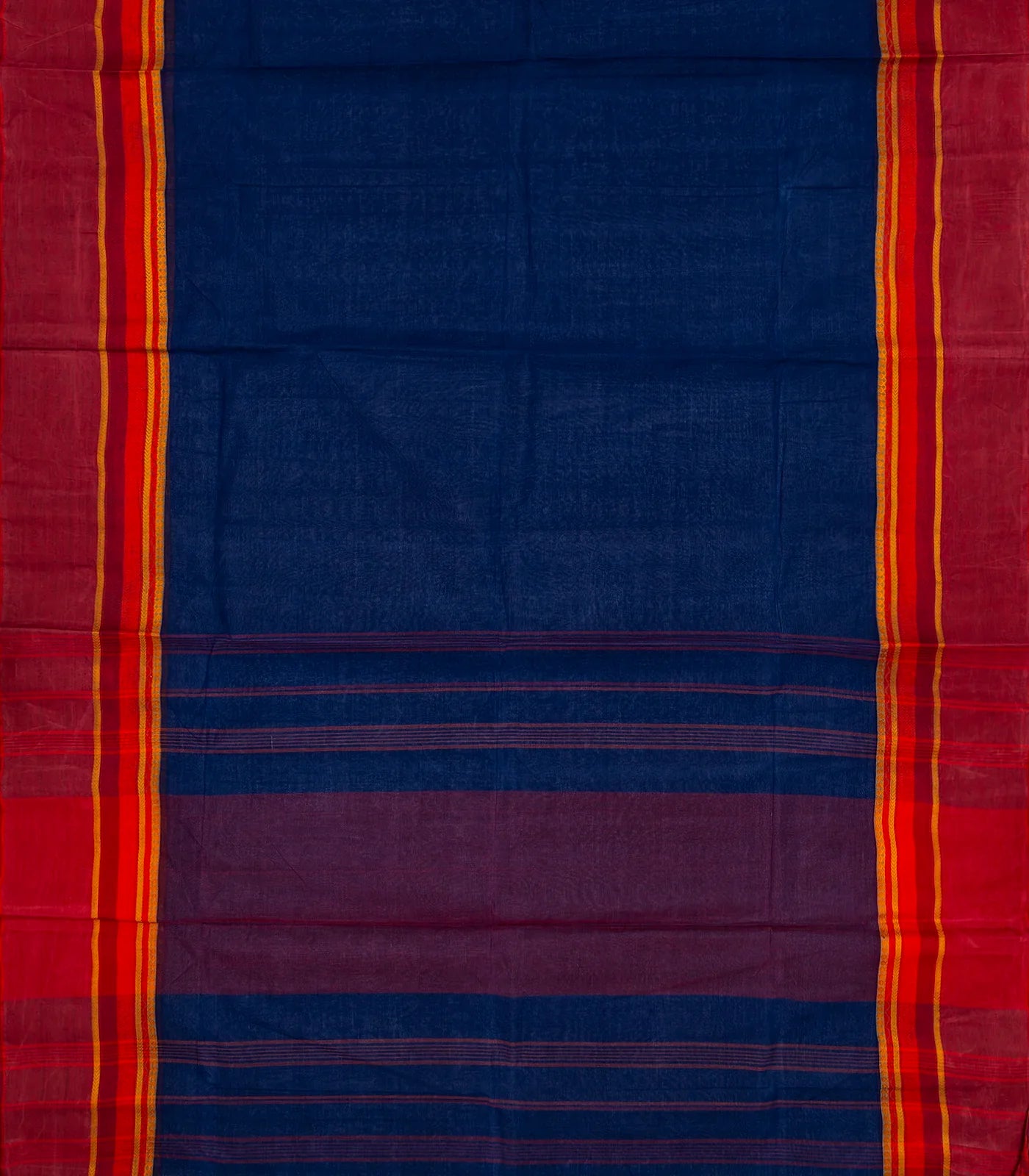 Dark Blue Bengal Cotton Saree With Red Border