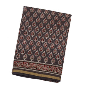 Dark Grey Woven Jaipur Cotton Saree With Printed Brown Floral Motifs