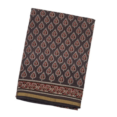 Dark Grey Woven Jaipur Cotton Saree With Printed Brown Floral Motifs