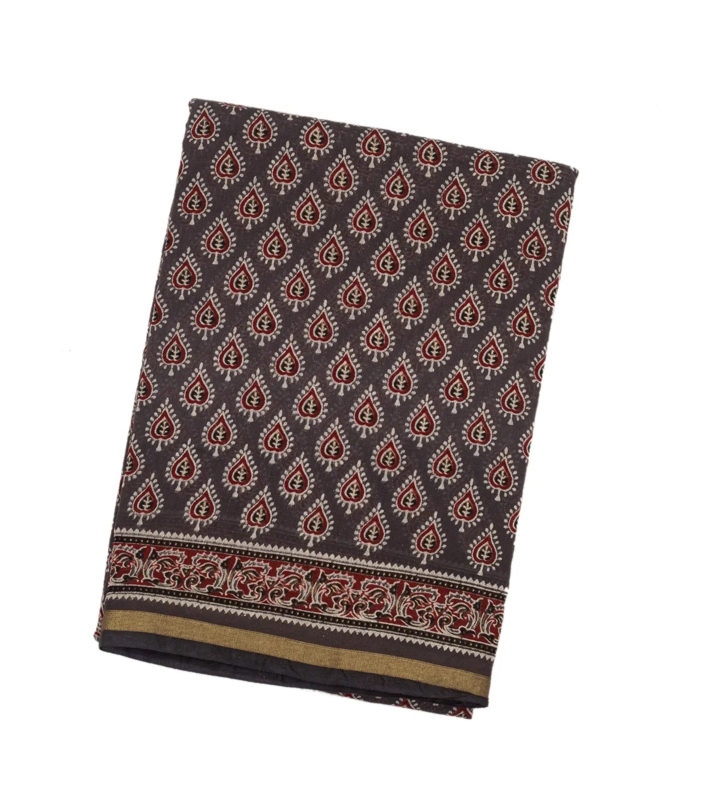 Dark Grey Woven Jaipur Cotton Saree With Printed Brown Floral Motifs