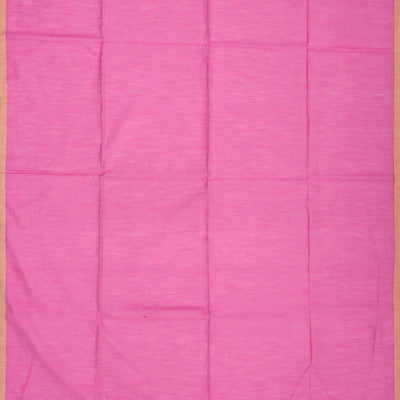 BubbleGum Pink Handloom Plain Bengal Cotton Saree With Printed Blouse