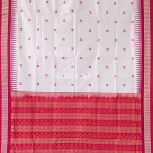 White Rani Laxmi Pada Bomkai Pure Sambalpuri Silk Saree