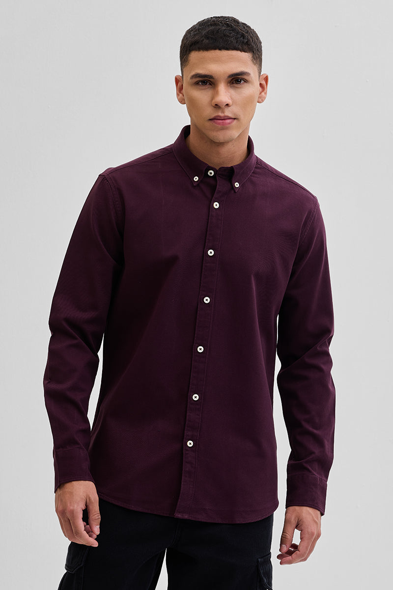 Burgundy Solid Twill Shirt
