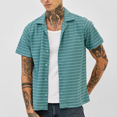 Turquoise Box Fit Stripes Shirt