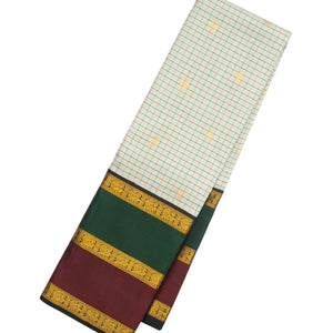 Off White Handloom Kanchipuram Korvai Silk Saree With Checks & Buttas