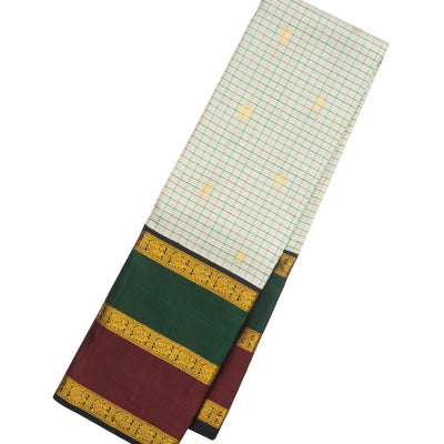 Off White Handloom Kanchipuram Korvai Silk Saree With Checks & Buttas
