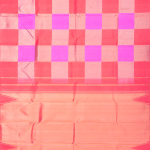 Pink & Peach Handloom Kanchipuram Silk Saree With Checks