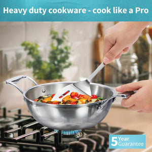 Hawkins Tri-Ply Stainless Steel Deep Fry Pan With Stainless Steel Lid | Gas & Induction Compatible | Silver | 1 Pc