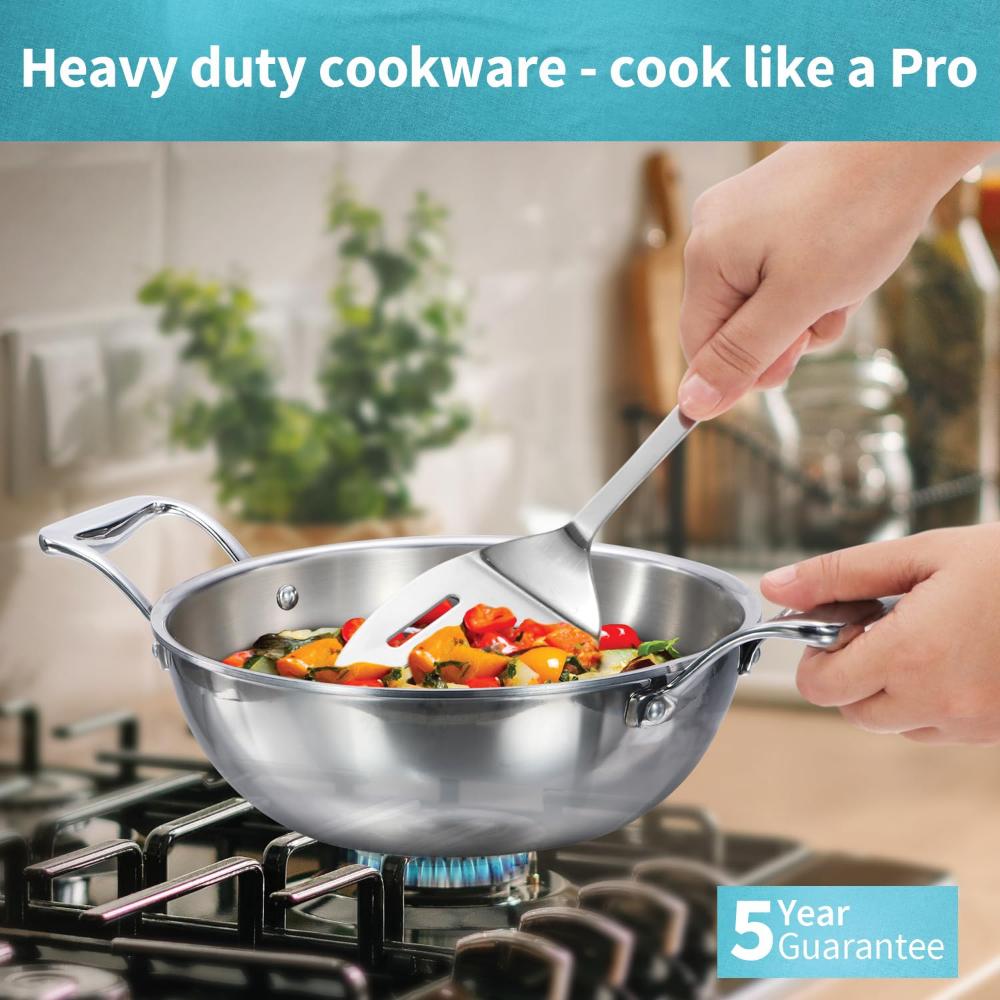 Hawkins Tri-Ply Stainless Steel Deep Fry Pan With Stainless Steel Lid | Gas & Induction Compatible | Silver | 1 Pc