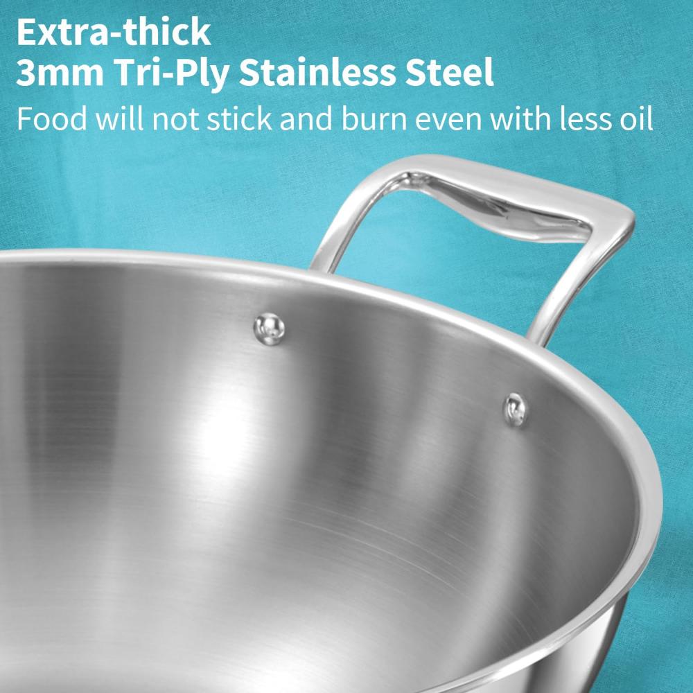 Hawkins Tri-Ply Stainless Steel Deep Fry Pan With Stainless Steel Lid | Gas & Induction Compatible | Silver | 1 Pc