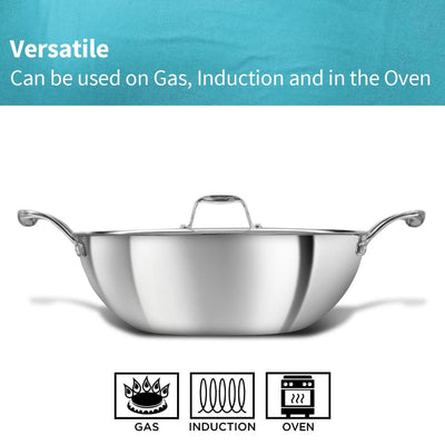 Hawkins Tri-Ply Stainless Steel Deep Fry Pan With Stainless Steel Lid | Gas & Induction Compatible | Silver | 1 Pc