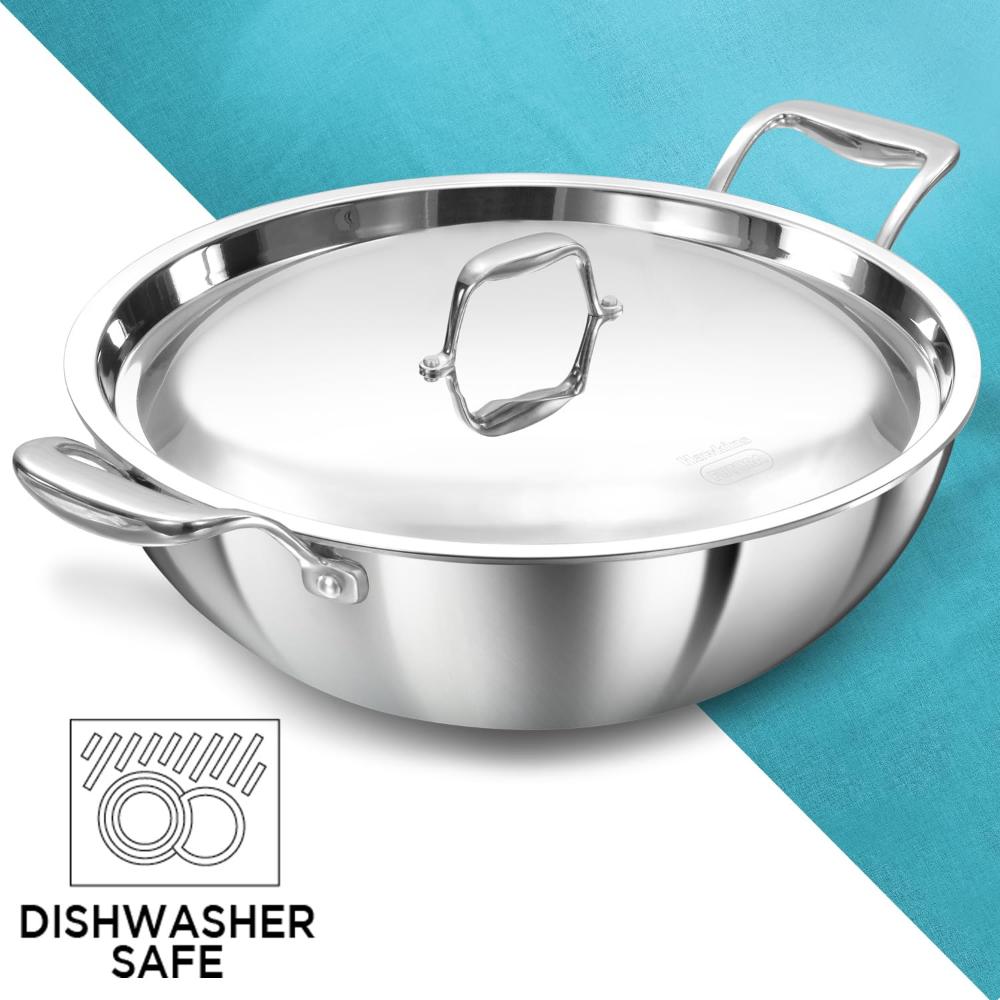 Hawkins Tri-Ply Stainless Steel Deep Fry Pan With Stainless Steel Lid | Gas & Induction Compatible | Silver | 1 Pc