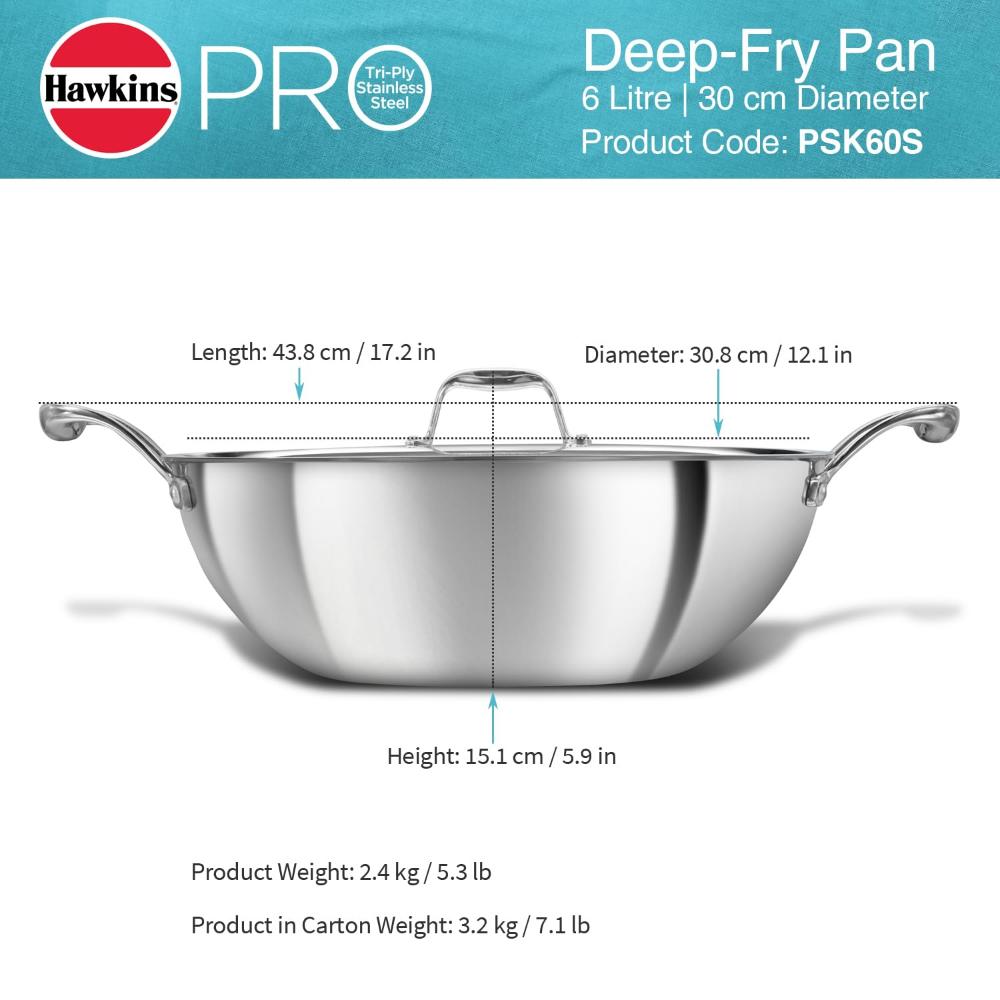 Hawkins Tri-Ply Stainless Steel Deep Fry Pan With Stainless Steel Lid | Gas & Induction Compatible | Silver | 1 Pc