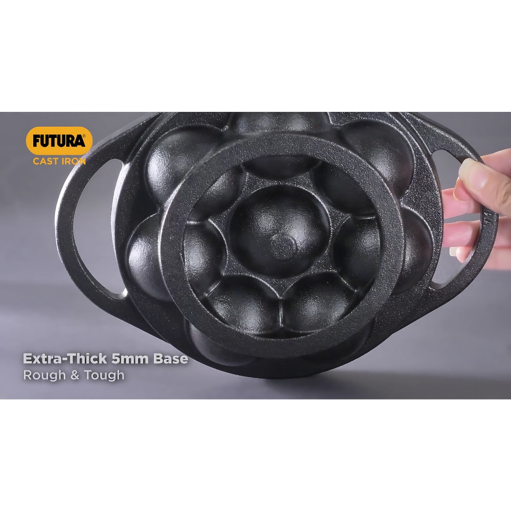 Hawkins Futura Die Cast Non Stick 16 cm Appe Pan with Glass Lid | 8 Cups | Paniyarakkal | Gas & Induction Compatible | Black