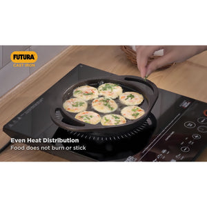 Hawkins Futura Die Cast Non Stick 16 cm Appe Pan with Glass Lid | 8 Cups | Paniyarakkal | Gas & Induction Compatible | Black