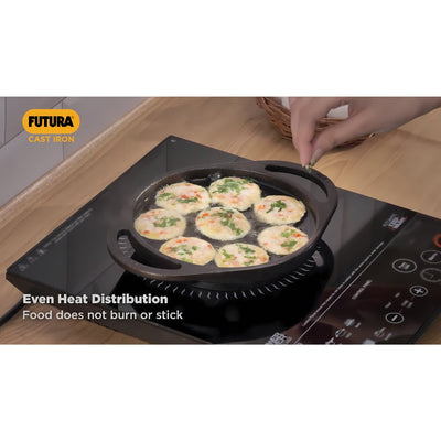 Hawkins Futura Die Cast Non Stick 16 cm Appe Pan with Glass Lid | 8 Cups | Paniyarakkal | Gas & Induction Compatible | Black