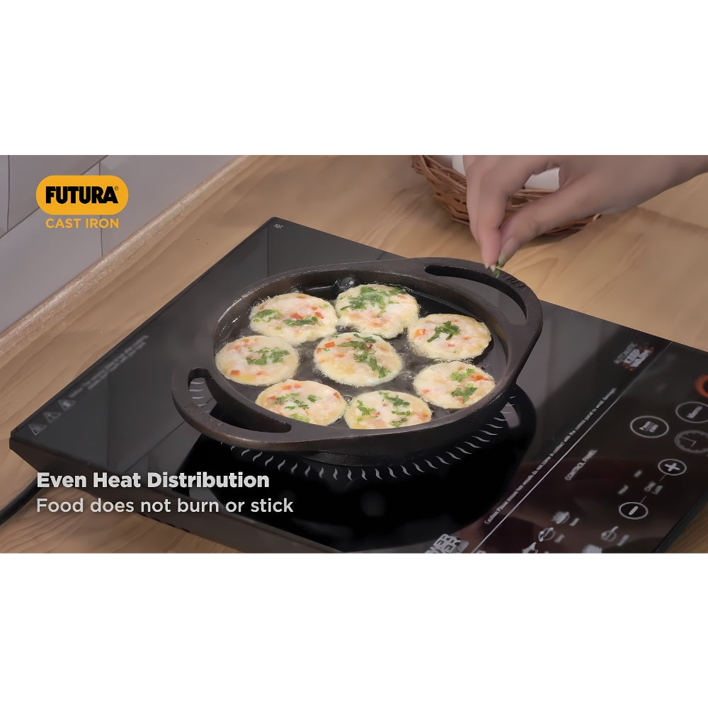 Hawkins Futura Die Cast Non Stick 16 cm Appe Pan with Glass Lid | 8 Cups | Paniyarakkal | Gas & Induction Compatible | Black