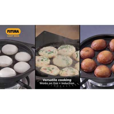 Hawkins Futura Die Cast Non Stick 16 cm Appe Pan with Glass Lid | 8 Cups | Paniyarakkal | Gas & Induction Compatible | Black