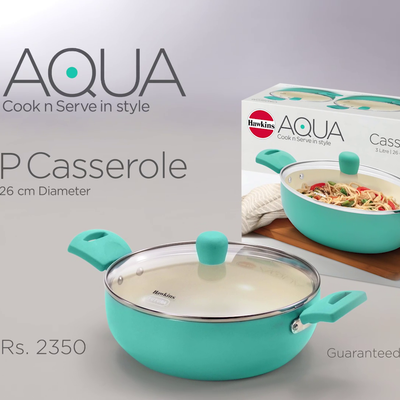 Hawkins Futura Aqua Ceramic DFP Casserole with Glass Lid | Gas & Induction Compatible | Ivory | 1 Pc