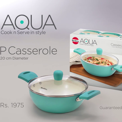Hawkins Futura Aqua Ceramic DFP Casserole with Glass Lid | Gas & Induction Compatible | Ivory | 1 Pc