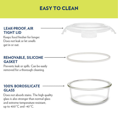 Borosil Klip n Store 240 ML Round Glass Container | Transparent | 1 Pc